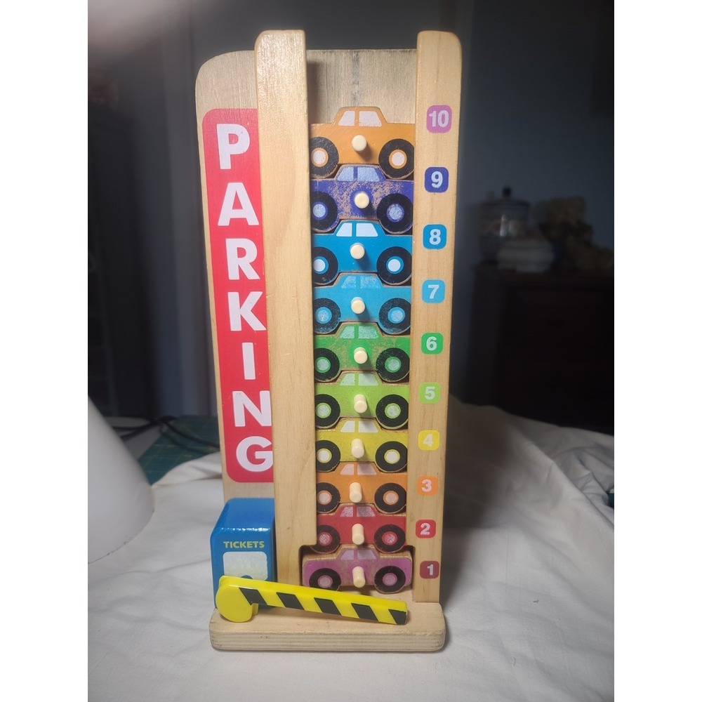 Melissa & Doug Stack & Count Wooden Parking Garage Set with 10 Colorful Cars